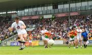 27 May 2018; Eanna O'Connor of Kildare takes a penalty which was saved by Carlow goalkeeper Robbie Molloy during the Leinster GAA Football Senior Championship Quarter-Final match between Carlow and Kildare at O'Connor Park in Tullamore, Offaly. Photo by Matt Browne/Sportsfile