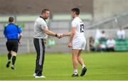 27 May 2018; Kildare manager Cian O'Neill shakes hands with Eanna O'Connor as he leaves the field during the first half at the Leinster GAA Football Senior Championship Quarter-Final match between Carlow and Kildare at O'Connor Park in Tullamore, Offaly. Photo by Matt Browne/Sportsfile