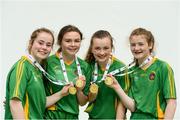 27 May 2018; Chloe Philpott, Rebecca Burke, Katie Frost, and Eimear Murphy, from Kilkishen, Co Clare, celebrate after winning gold in the Girls u16 handball during Day 2 of the Aldi Community Games May Festival, which saw over 3,500 children take part in a fun-filled weekend at University of Limerick from 26th to 27th May.  Photo by Diarmuid Greene/Sportsfile