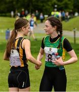 27 May 2018; Sophie Dolan, from Dunboyne, Co Meath, right, is congratulated by Danielle Griffin, from Glenmore - Tullogher - Rosbercon, Co. Kilkenny, after winning the Duathlon during Day 2 of the Aldi Community Games May Festival, which saw over 3,500 children take part in a fun-filled weekend at University of Limerick from 26th to 27th May. Photo by Diarmuid Greene/Sportsfile