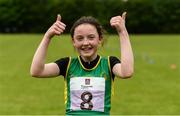 27 May 2018; Sophie Dolan, from Dunboyne, Co Meath, celebrates after winning the Duathlon during Day 2 of the Aldi Community Games May Festival, which saw over 3,500 children take part in a fun-filled weekend at University of Limerick from 26th to 27th May. Photo by Diarmuid Greene/Sportsfile