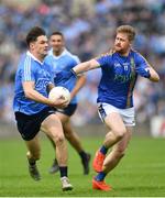 27 May 2018; Eric Lowndes of Dublin is tackled by Kevin Murphy of Wicklow during the Leinster GAA Football Senior Championship Quarter-Final match between Wicklow and Dublin at O'Moore Park in Portlaoise, Co Laois. Photo by Ramsey Cardy/Sportsfile