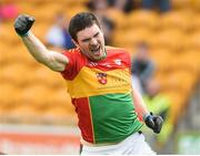 27 May 2018; Conor Lawlor of Carlow celebrates after scoring a late goal during the Leinster GAA Football Senior Championship Quarter-Final match between Carlow and Kildare at O'Connor Park in Tullamore, Offaly. Photo by Matt Browne/Sportsfile