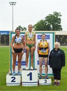 27 May 2018; The Senior Women Multi Events podium, from left, second place Laura Frey of Lagan Valley A.C., Co Antrim, first place Amy McTeggart of Boyne A.C., Co Louth and third place Karen Dunne of Bohermeen A.C., Co Meath, alongside Athletics Ireland President Georgina Drumm during the Irish Life Health AAI Games and Combined Events Day 2 Combined Events at Morton Stadium in Santry, Dublin. Photo by David Fitzgerald/Sportsfile
