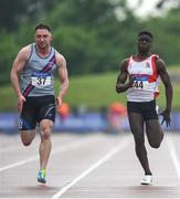 27 May 2018; Mark Kavanagh of Dundrum South Dublin A.C., Co Dublin, left, on his way to winning the Senior Men's 100m ahead of second place Israel Olatende of Dundealgan A.C., Co Louth, during the Irish Life Health AAI Games and Combined Events Day 2 Combined Events at Morton Stadium in Santry, Dublin. Photo by David Fitzgerald/Sportsfile
