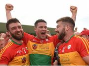 27 May 2018; Carlow team captain John Murphy celebrates with Shane Redmond, left, and Daniel St Ledger, right, after the Leinster GAA Football Senior Championship Quarter-Final match between Carlow and Kildare at O'Connor Park in Tullamore, Offaly. Photo by Matt Browne/Sportsfile