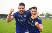 27 May 2018; Robbie Smyth, left, and Rian Brady of Longford celebrate after the Leinster GAA Football Senior Championship Quarter-Final match between Longford and  Meath at Glennon Brothers Pearse Park in Longford. Photo by Harry Murphy/Sportsfile