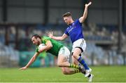27 May 2018; Graham Reilly of Meath is tackled by Michael Quinn of Longford during the Leinster GAA Football Senior Championship Quarter-Final match between Longford and Meath at Glennon Brothers Pearse Park in Longford. Photo by Harry Murphy/Sportsfile