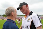 27 May 2018; Kilkenny manager Brian Cody in conversation with Galway manager Micheál Donoghue after the Leinster GAA Hurling Senior Championship Round 3 match between Galway and Kilkenny at Pearse Stadium in Galway. Photo by Piaras Ó Mídheach/Sportsfile