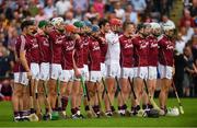 27 May 2018; Galway players stand for Amhrán na bhFiann before the Leinster GAA Hurling Senior Championship Round 3 match between Galway and Kilkenny at Pearse Stadium in Galway. Photo by Piaras Ó Mídheach/Sportsfile