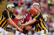 27 May 2018; Conor Whelan of Galway in action against Paddy Deegan, left, and Pádraig Walsh of Kilkenny during the Leinster GAA Hurling Senior Championship Round 3 match between Galway and Kilkenny at Pearse Stadium in Galway. Photo by Piaras Ó Mídheach/Sportsfile
