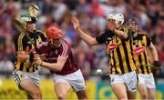 27 May 2018; Conor Whelan of Galway is fouled by Paddy Deegan of Kilkenny for a penalty, from which Joe Canning  scored a goal, during the Leinster GAA Hurling Senior Championship Round 3 match between Galway and Kilkenny at Pearse Stadium in Galway. Photo by Piaras Ó Mídheach/Sportsfile