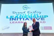 26 May 2018; Caoimhe Condron, Offaly, receives her certificate from Uachtarán Chumann Lúthchleas Gael John Horan at the Dermot Earley Youth Leadership Recognition Day, hosted by the GAA in partnership with Foróige and NUIG. Croke Park in Dublin. Photo by Piaras Ó Mídheach/Sportsfile