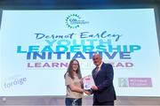 26 May 2018; Gráinne Gill, Donegal, receives her certificate from Uachtarán Chumann Lúthchleas Gael John Horan at the Dermot Earley Youth Leadership Recognition Day, hosted by the GAA in partnership with Foróige and NUIG. Croke Park in Dublin. Photo by Piaras Ó Mídheach/Sportsfile