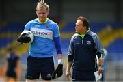 27 May 2018; Paddy Collum of Longford speaks with Longford manager Denis Connerton prior to the Leinster GAA Football Senior Championship Quarter-Final match between Longford and  Meath at Glennon Brothers Pearse Park in Longford. Photo by Harry Murphy/Sportsfile