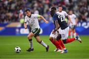 28 May 2018; Seamus Coleman of Republic of Ireland in action against Nabil Fekir and Benjamin Mendy of France during the International Friendly match between France and Republic of Ireland at Stade de France in Paris, France. Photo by Seb Daly/Sportsfile