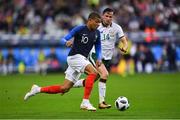 28 May 2018; Kylian Mbappe of France in action against Alan Browne of Republic of Ireland  during the International Friendly match between France and Republic of Ireland at Stade de France in Paris, France. Photo by Seb Daly/Sportsfile