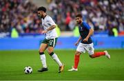 28 May 2018; Derrick Williams of Republic of Ireland in action against Nabil Fekir of France during the International Friendly match between France and Republic of Ireland at Stade de France in Paris, France. Photo by Seb Daly/Sportsfile