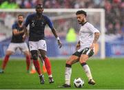 28 May 2018; Derrick Williams of Republic of Ireland in action against Paul Pogba during the International Friendly match between France and Republic of Ireland at Stade de France in Paris, France. Photo by Seb Daly/Sportsfile