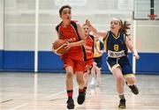 26 May 2018; Cillian O'Sullivan, from Castleisland, Co. Kerry, left, and Saiorse Reidy, from Kilcock, Co. Kildare, competing in the Basketball U11 & O9 Mixed event during the Aldi Community Games May Festival, which saw over 3,500 children take part in a fun-filled weekend at University of Limerick from 26th to 27th May. Photo by Sam Barnes/Sportsfile