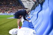 28 May 2018; Republic of Ireland equipment officer Mick Lawlor dries the bench prior to the International Friendly match between France and Republic of Ireland at Stade de France in Paris, France. Photo by Stephen McCarthy/Sportsfile