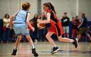 27 May 2018; Rebecca Reidy from Castleisland, Co. Kerry, right, and Aisling Jordan from Oranmore, Co Galway, competing in the Basketball U13 Girls event during during Day 2 of the Aldi Community Games May Festival, which saw over 3,500 children take part in a fun-filled weekend at University of Limerick from 26th to 27th May.  Photo by Sam Barnes/Sportsfile