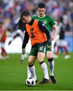 28 May 2018; Seamus Coleman, front, and Declan Rice of Republic of Ireland during the warm-up prior to the International Friendly match between France and Republic of Ireland at Stade de France in Paris, France. Photo by Seb Daly/Sportsfile