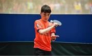 27 May 2018; Oisin O'Sullivan from Adare, Co. Limerick, competing in the Table Tennis U13 & O10 Boys event during Day 2 of the Aldi Community Games May Festival, which saw over 3,500 children take part in a fun-filled weekend at University of Limerick from 26th to 27th May. Photo by Sam Barnes/Sportsfile