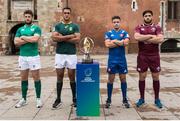27 May 2018; The four captains of the World Rugby U20 Championship Pool C came together in front of the iconic Le Castillet in Perpignan, France. Pictured are, from left, Caelan Doris of Ireland, Salmaan Moerat of South Africa, Arthur Coville of France and Beka Saginadze of Georgia. Photo by Stéphanie Biscaye/World Rugby/Sportsfile
