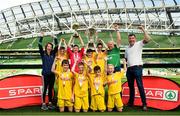 30 May 2018; The SPAR FAI Primary School 5s National Finals took place in Aviva Stadium on Wednesday, May 30th, where former Republic of Ireland International Keith Andrews and current Republic of Ireland women's footballer Megan Campbell were in attendance supporting as girls and boys from 13 counties battled it out for national honours. Pictured is the Latnamard NS team, Co Monaghan, after winning Section A during the SPAR FAI Primary School 5s National Finals at Aviva Stadium in Dublin.  Photo by Sam Barnes/Sportsfile