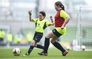 30 May 2018; Emma Kelly of Newbridge Town, Co Kildare in action against Faye Dorney of Boyle Celtic FC, Co Roscommon during the Aviva Soccer Sisters Finals at the Aviva Stadium in Dublin. Photo by David Fitzgerald/Sportsfile