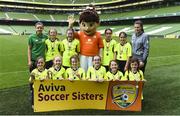 30 May 2018; Republic of Ireland Women's Senior Players Leanne Kiernan, left, and Amanda McQuillan pictured with players from Boyle Celtic FC, Co Roscommon, during the Aviva Soccer Sisters Finals at the Aviva Stadium in Dublin. Photo by David Fitzgerald/Sportsfile