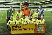 30 May 2018; Republic of Ireland Women's Senior Players Leanne Kiernan, left, and Amanda McQuillan pictured with players from Stoneyford Utd FC, Co Kilkenny, during the Aviva Soccer Sisters Finals at the Aviva Stadium in Dublin. Photo by David Fitzgerald/Sportsfile