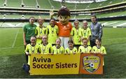 30 May 2018; Republic of Ireland Women's Senior Players Leanne Kiernan, left, and Amanda McQuillan pictured with players from Glebe North FC, Co Dublin, during the Aviva Soccer Sisters Finals at the Aviva Stadium in Dublin. Photo by David Fitzgerald/Sportsfile