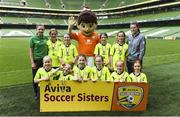 30 May 2018; Republic of Ireland Women's Senior Players Leanne Kiernan, left, and Amanda McQuillan pictured with players from Dundrum FC, Co Dublin, during the Aviva Soccer Sisters Finals at the Aviva Stadium in Dublin. Photo by David Fitzgerald/Sportsfile