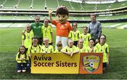 30 May 2018; Republic of Ireland Women's Senior Players Leanne Kiernan, left, and Amanda McQuillan pictured with players from Newbridge Town, Co Kildare, during the Aviva Soccer Sisters Finals at the Aviva Stadium in Dublin. Photo by David Fitzgerald/Sportsfile