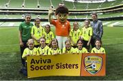 30 May 2018; Republic of Ireland Women's Senior Players Leanne Kiernan, left, and Amanda McQuillan pictured with players from Newport Town AFC, Co Mayo, during the Aviva Soccer Sisters Finals at the Aviva Stadium in Dublin. Photo by David Fitzgerald/Sportsfile