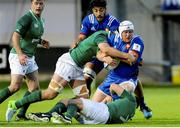 30 May 2018; Daniel Brennan of France is tackled by Caelan Doris of Ireland during the World Rugby U20 Championship 2018 Pool C match between France and Ireland at the Stade Aime Giral in Perpignan, France. Photo by Pascal Rodriguez / World Rugby via Sportsfile