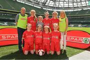 30 May 2018; The SPAR FAI Primary School 5s National Finals took place in the Aviva Stadium on Wednesday, May 30th, where former Republic of Ireland International Keith Andrews and current Republic of Ireland women's footballer Megan Campbell were in attendance supporting as girls and boys from 13 counties battled it out for national honours. Pictured are players and coaches from Clogheen/Kerry-Pike NS, Co. Cork, prior to the SPAR FAI Primary School 5s National Finals at Aviva Stadium in Dublin. Photo by Harry Murphy/Sportsfile
