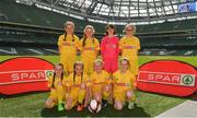 30 May 2018; The SPAR FAI Primary School 5s National Finals took place in the Aviva Stadium on Wednesday, May 30th, where former Republic of Ireland International Keith Andrews and current Republic of Ireland women's footballer Megan Campbell were in attendance supporting as girls and boys from 13 counties battled it out for national honours. Pictured are players and from Scoil Chróine, Co. Donegal, prior to the SPAR FAI Primary School 5s National Finals at Aviva Stadium in Dublin. Photo by Harry Murphy/Sportsfile
