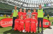 30 May 2018; The SPAR FAI Primary School 5s National Finals took place in the Aviva Stadium on Wednesday, May 30th, where former Republic of Ireland International Keith Andrews and current Republic of Ireland women's footballer Megan Campbell were in attendance supporting as girls and boys from 13 counties battled it out for national honours. Pictured are players and coaches from Glasheen BNS, Co. Cork, prior to the SPAR FAI Primary School 5s National Finals at Aviva Stadium in Dublin. Photo by Harry Murphy/Sportsfile