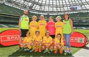 30 May 2018; The SPAR FAI Primary School 5s National Finals took place in the Aviva Stadium on Wednesday, May 30th, where former Republic of Ireland International Keith Andrews and current Republic of Ireland women's footballer Megan Campbell were in attendance supporting as girls and boys from 13 counties battled it out for national honours. Pictured are players and coaches from Scoil Íosagáin, Co. Donegal, prior to the SPAR FAI Primary School 5s National Finals at Aviva Stadium in Dublin. Photo by Harry Murphy/Sportsfile