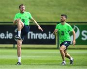 31 May 2018; John O'Shea, left, and Shane Long during a Republic of Ireland training session at the FAI National Training Centre in Abbotstown, Dublin. Photo by Stephen McCarthy/Sportsfile