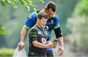 31 May 2018; Cian Healy with 9 year old Ireland supporter Daniel Hall, from Rathmines, Dublin, during Ireland squad training at Carton House in Maynooth, Co. Kildare. Photo by Ramsey Cardy/Sportsfile