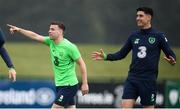 1 June 2018; Seamus Coleman, left, and Callum O'Dowda during Republic of Ireland training at the FAI National Training Centre in Abbotstown, Dublin. Photo by Stephen McCarthy/Sportsfile