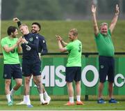 1 June 2018; Players, from left, Harry Arter, James McClean, Derrick Williams, Daryl Horgan and Republic of Ireland assistant coach Steve Walford react during Republic of Ireland training at the FAI National Training Centre in Abbotstown, Dublin. Photo by Stephen McCarthy/Sportsfile