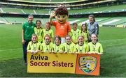 30 May 2018; Republic of Ireland Women's Senior Players Leanne Kiernan, left, and Amanda McQuillan pictured with players from Ballymackey FC, Co Tipperary, during the Aviva Soccer Sisters Finals at the Aviva Stadium in Dublin. Photo by David Fitzgerald/Sportsfile