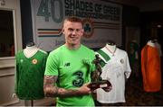 1 June 2018; James McClean pictured with his Republic of Ireland supporters clubs Player of the Year award at the CRISC Player of the Year Awards at  Ballsbridge Hotel, Dublin. Photo by David Fitzgerald/Sportsfile