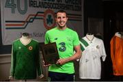 1 June 2018; John O'Shea pictured with his Republic of Ireland Outstanding Contribution award at the CRISC Player of the Year Awards at  Ballsbridge Hotel, Dublin. Photo by David Fitzgerald/Sportsfile