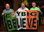 1 June 2018; Republic of Ireland player James McClean pictured with members of the Believe Supporters Club, Pat Heggarty, left, and Martin Whelan during the CRISC Player of the Year Awards at  Ballsbridge Hotel, Dublin. Photo by David Fitzgerald/Sportsfile